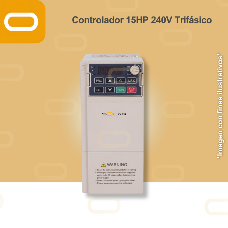 Controlador Solar para bomba de 15HP de voltaje 240V Trifásico