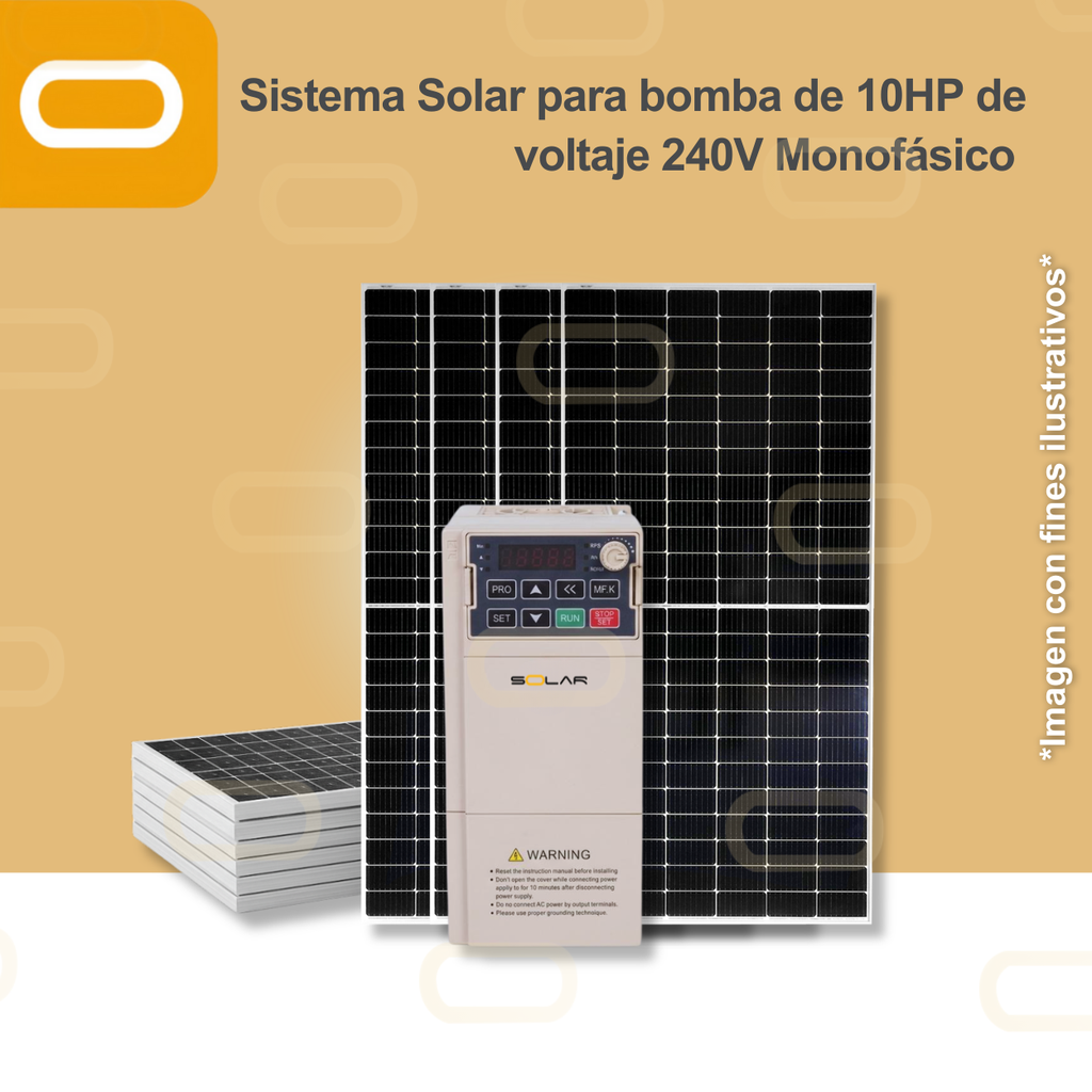 Sistema Solar para bomba de 10HP de voltaje 240V Monofásico