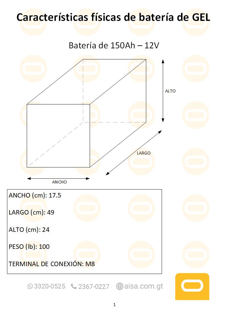 Dimensiones fisicas de Batería de Gel 150Ah / 12V