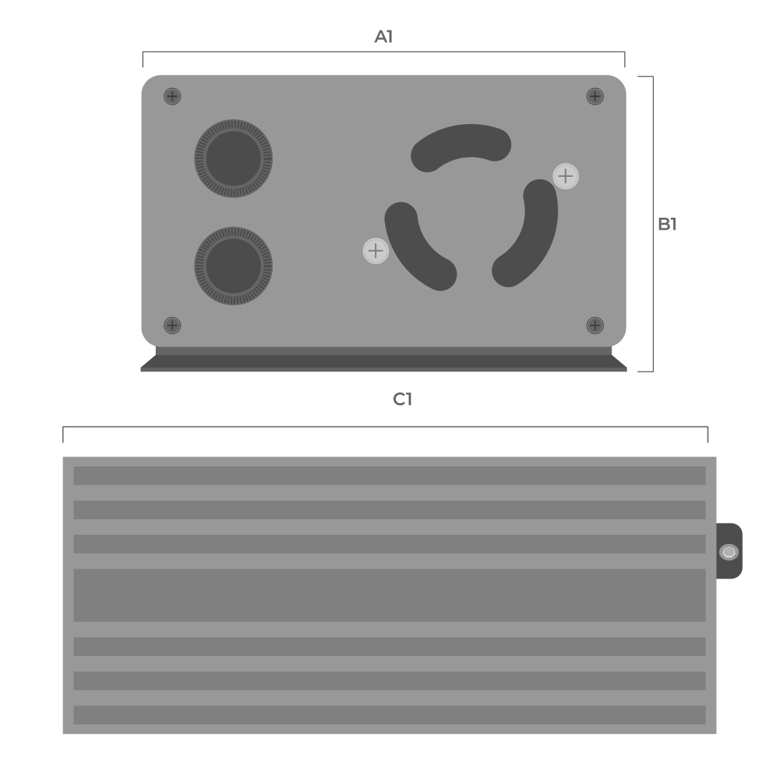 Dimensiones fisicas de Inversor Off Grid Solar Smart 600W 12V