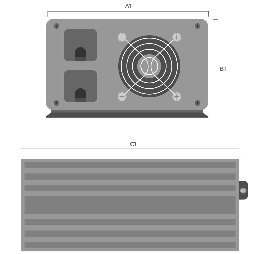 Dimensiones fisicas de Inversor Off Grid Solar Smart 1000W 12V