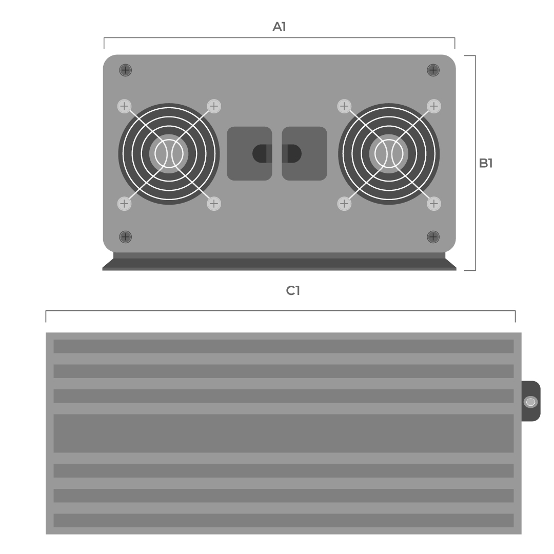 Dimensiones fisicas de Inversor Off Grid Solar Smart 1500W 12V