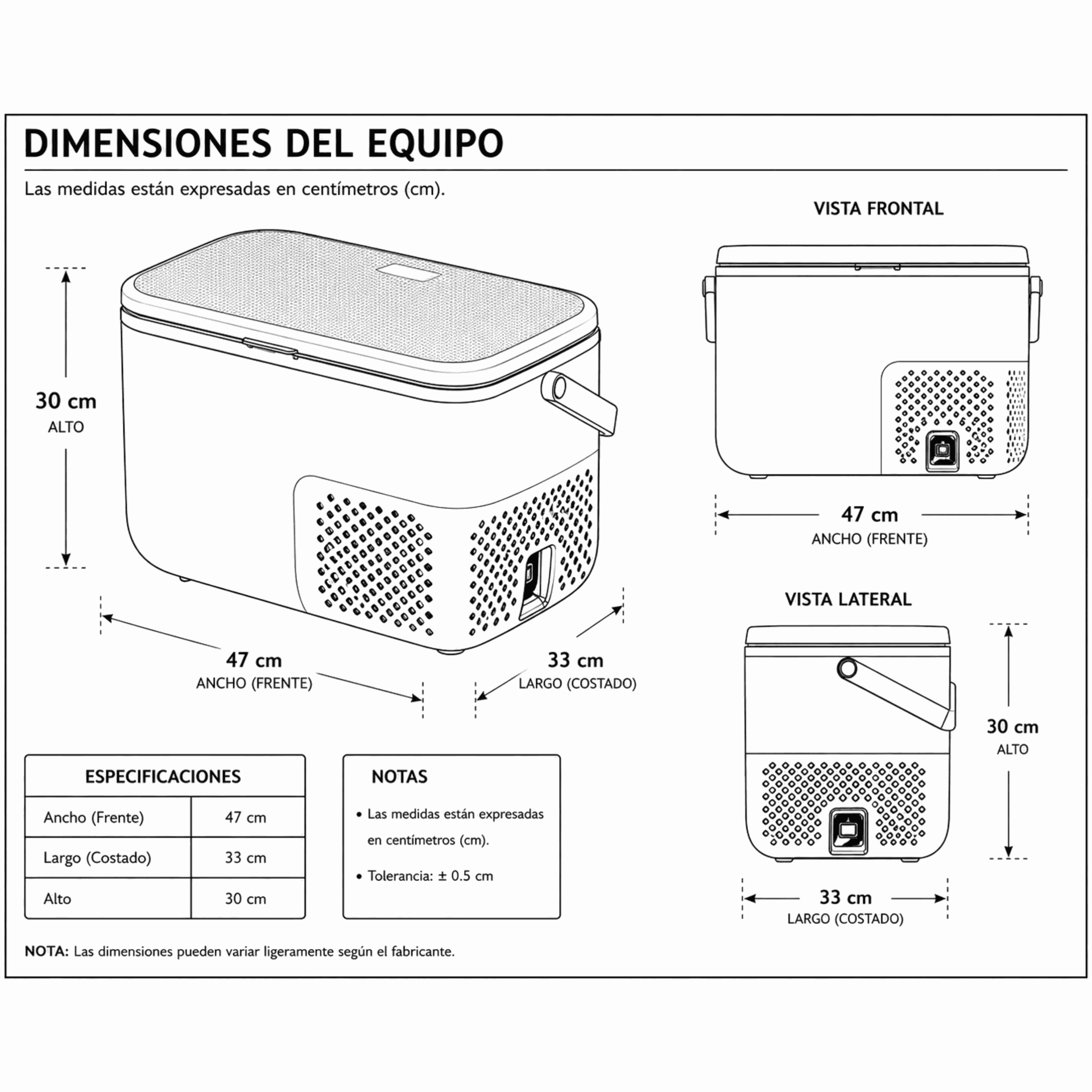 Dimensiones fisicas de Hielera portátil - KDF16L - 12V/24V
