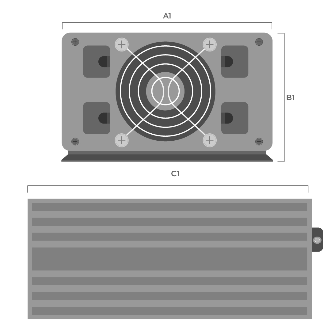 Dimensiones fisicas de Inversor Off Grid Solar Smart 4000W 12V