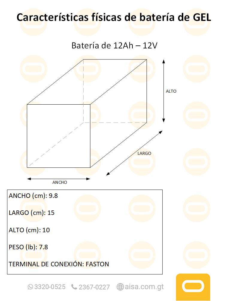 Dimensiones fisicas de Batería de Gel 12Ah / 12V