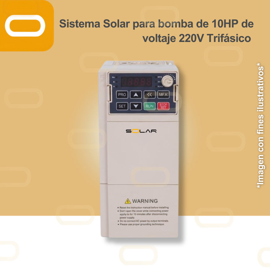Sistema Solar Híbrido para bomba AC de 15HP de voltaje 220V Monofásico