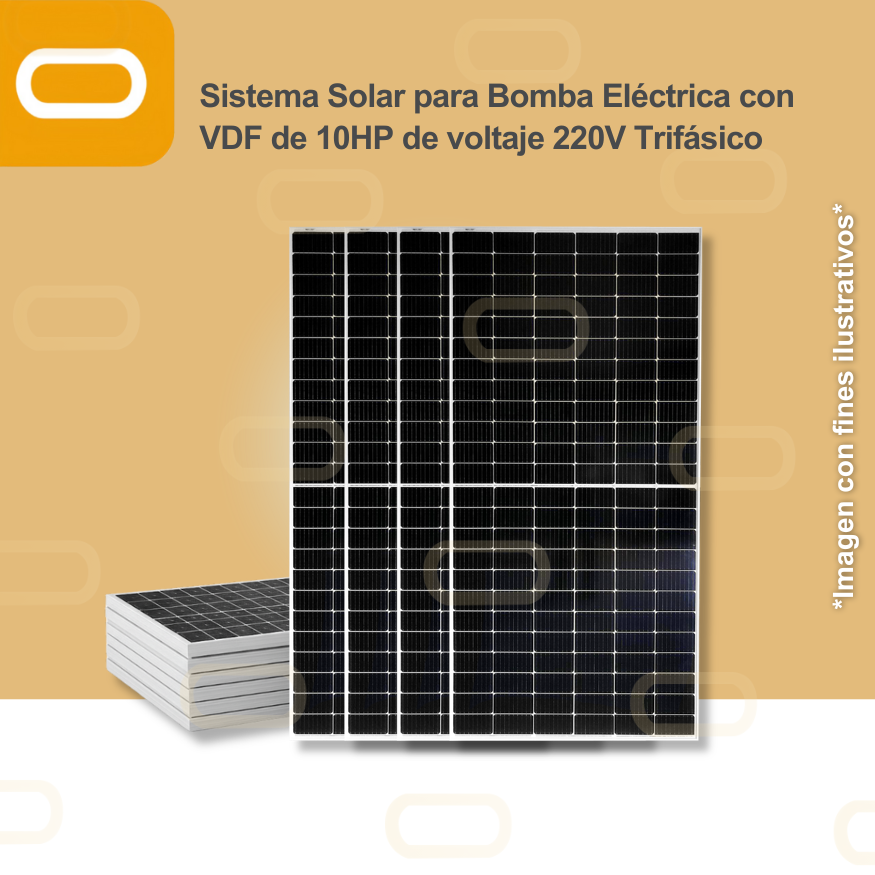 Sistema Solar para Bomba Eléctrica con VDF de 10HP de voltaje 220V Trifásico