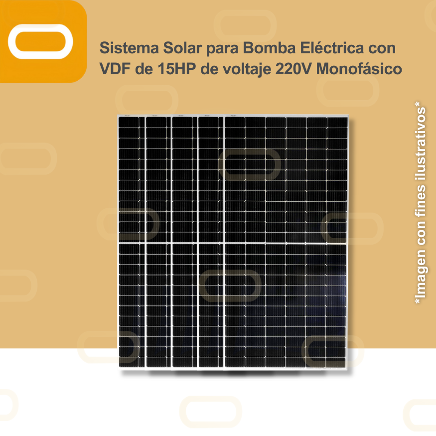 Sistema Solar para Bomba Eléctrica con VDF de 15HP de voltaje 220V Monofásico