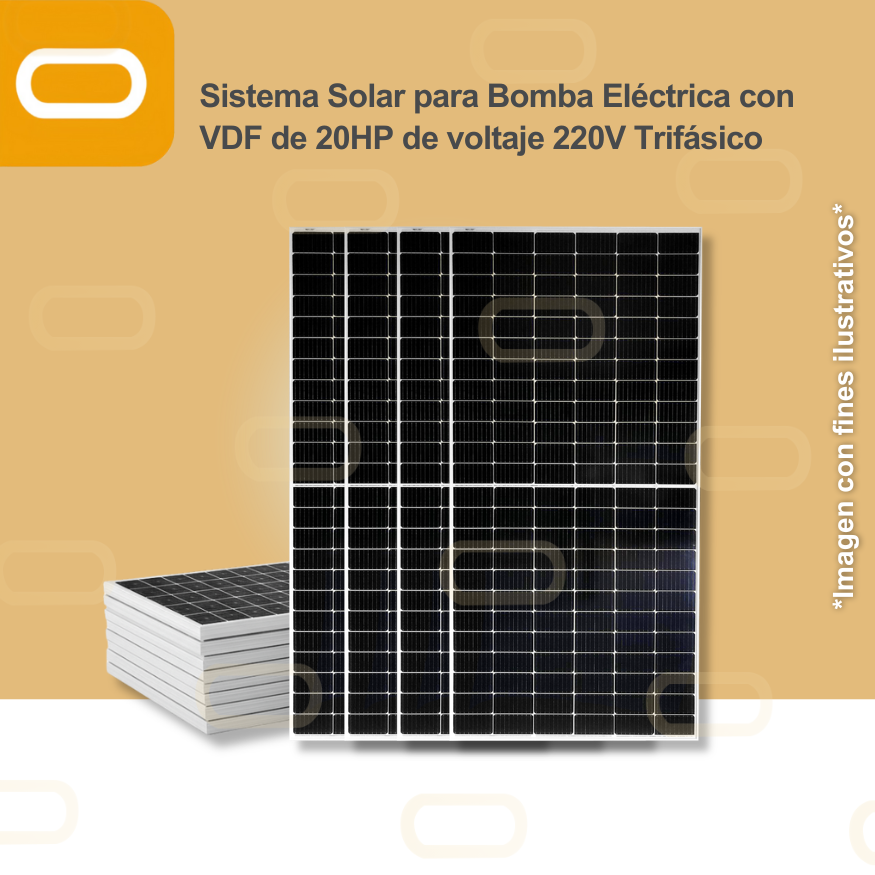 Sistema Solar para Bomba Eléctrica con VDF de 20HP de voltaje 220V Trifásico