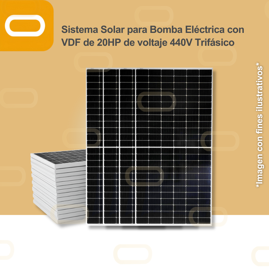 Sistema Solar para Bomba Eléctrica con VDF de 20HP de voltaje 440V Trifásico