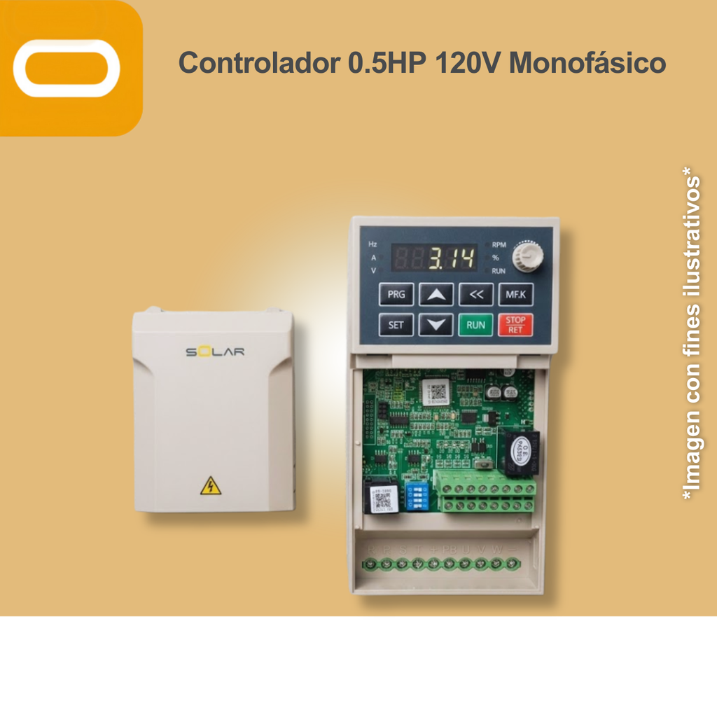Controlador Solar para bomba de 0.5HP de voltaje 120V Monofásico