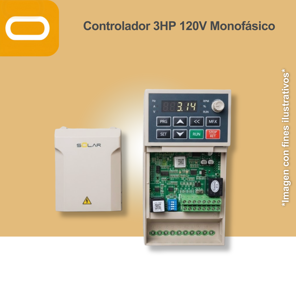 Controlador Solar para bomba de 3HP de voltaje 120V Monofásico