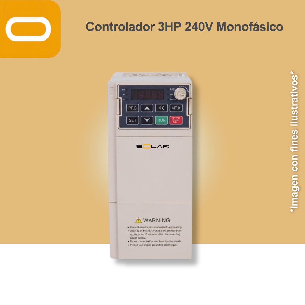 Controlador Solar para bomba de 3HP de voltaje 240V Monofásico