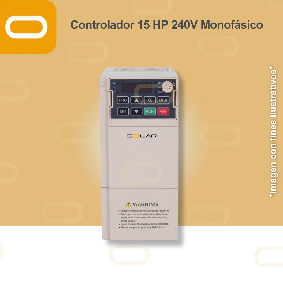Controlador Solar para bomba de 15HP de voltaje 240V Monofásico
