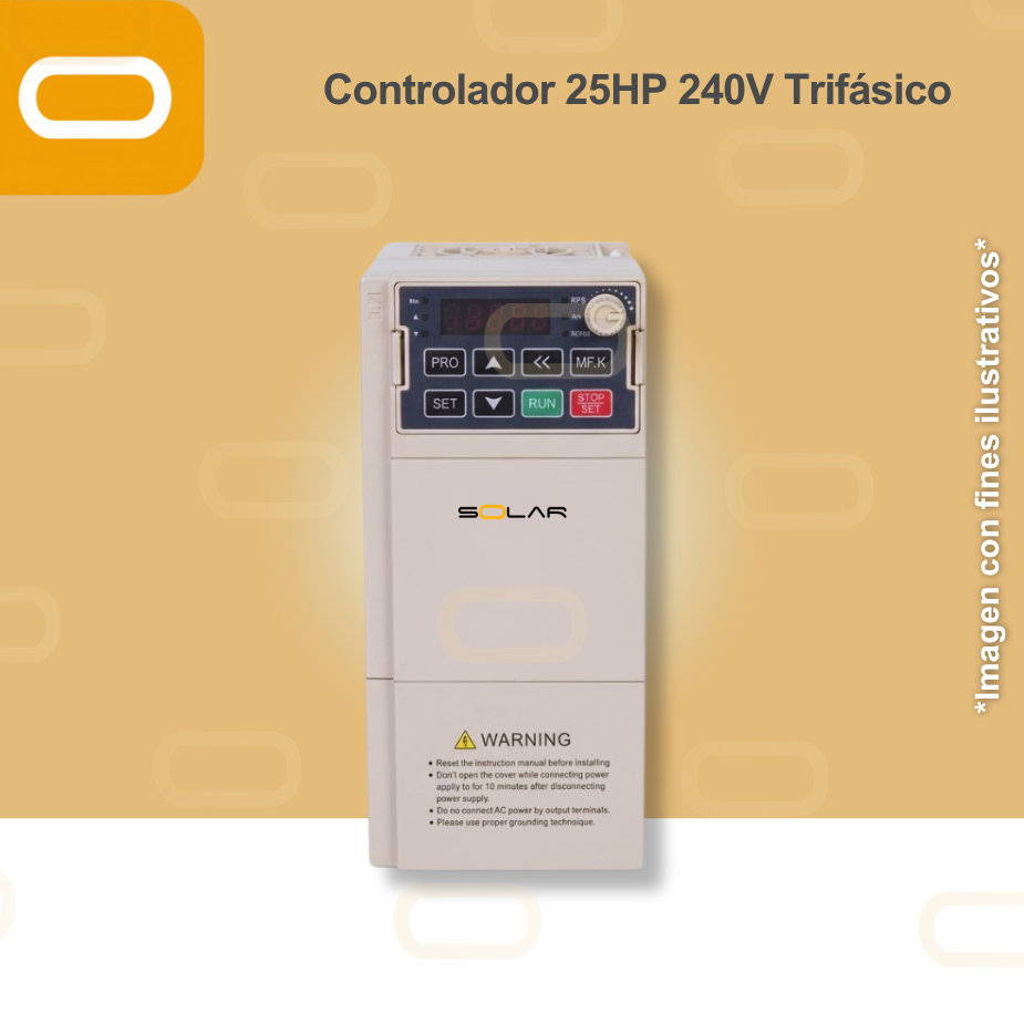 Controlador Solar para bomba de 25HP de voltaje 240V Trifásico