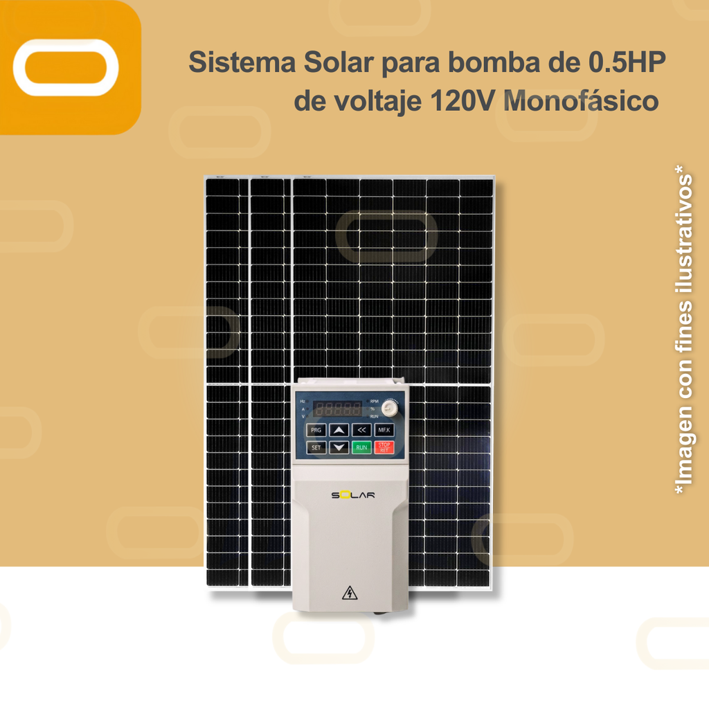 Sistema Solar Híbrido para bomba AC de 0.5HP de voltaje 110V Monofásico