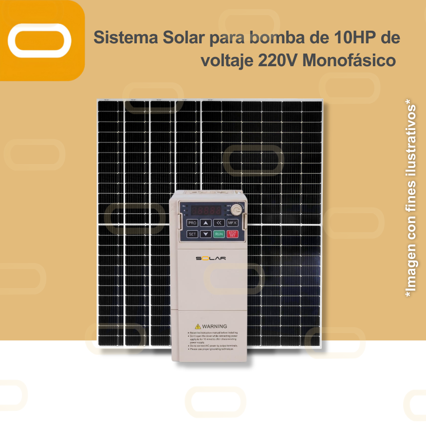 Sistema Solar para Bomba Eléctrica con VDF de 10HP de voltaje 220V Monofásico