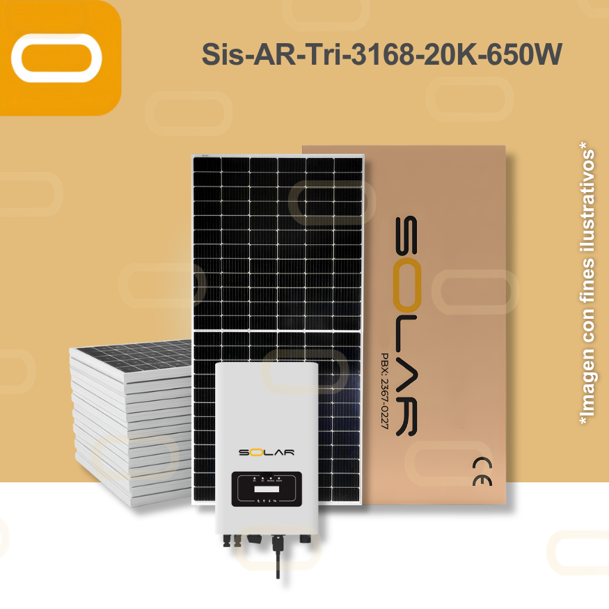 Sistema atado a la red Trifásico 3168 kWh al mes / 20K-650W