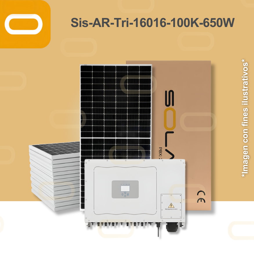 Sistema atado a la red Trifásico 16016 kWh al mes / 100K-650W