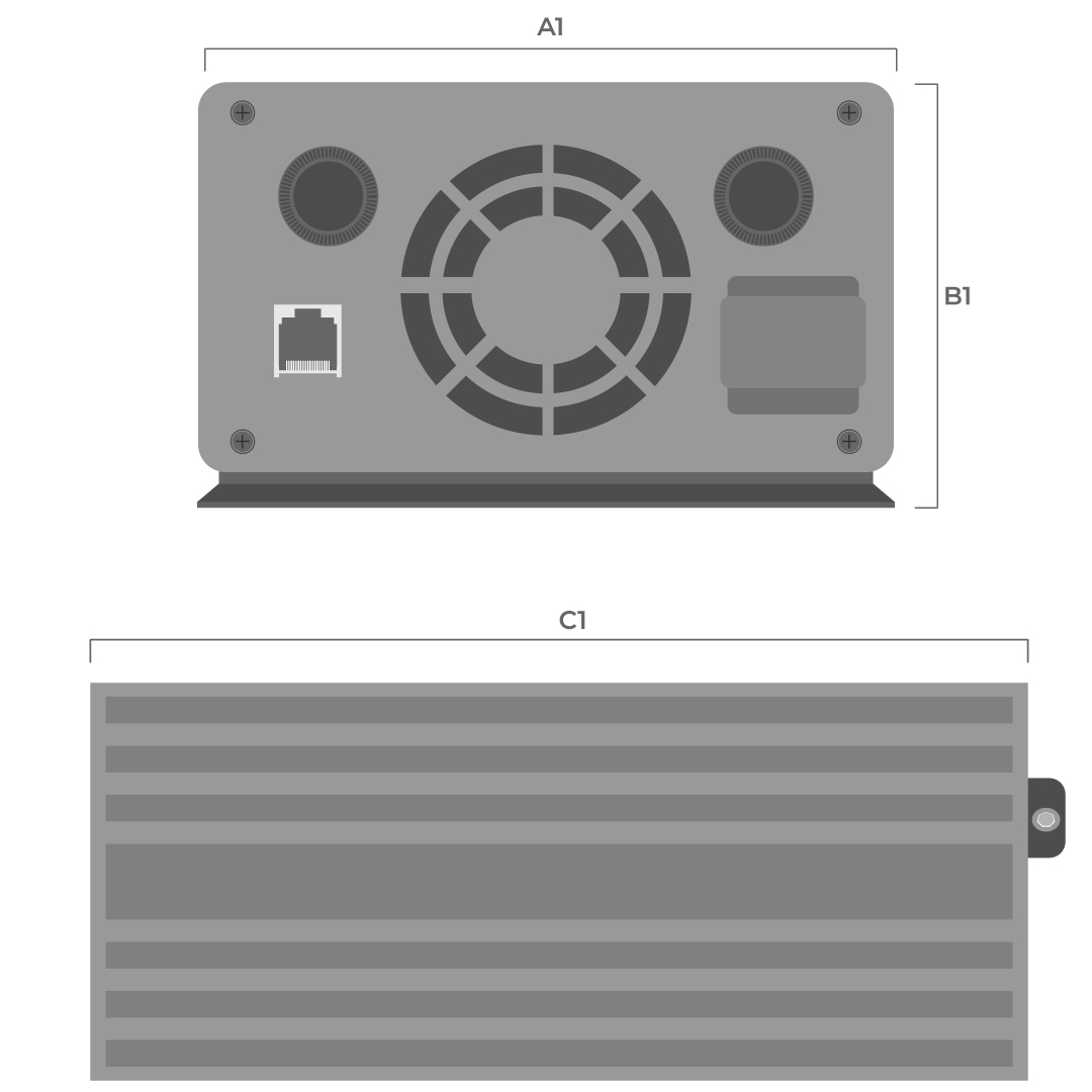 Dimensiones fisicas de Inversor Off Grid Pro 1500W 12V