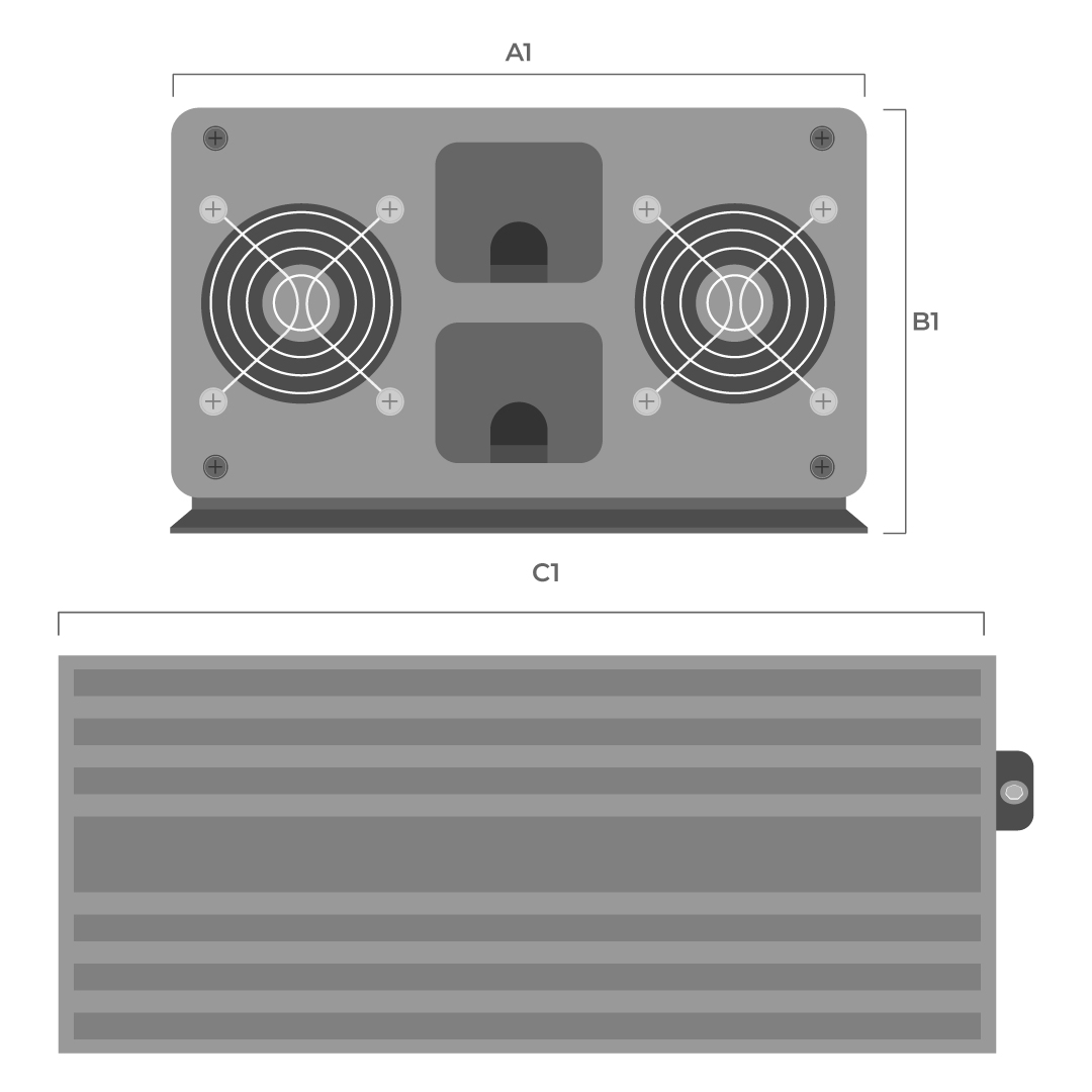 Dimensiones fisicas de Inversor Off Grid Pro 3000W 48V