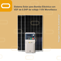 [Sis-25-001-CNT-M-SU100D-1S-0.40G-PM650W] Sistema Solar para Bomba Eléctrica con VDF de 0.5HP de voltaje 110V Monofásico