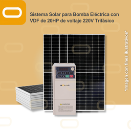 [Sis-25-017-CNT-T-SU100-D2-15GB-PM650W] Sistema Solar para Bomba Eléctrica con VDF de 20HP de voltaje 220V Trifásico