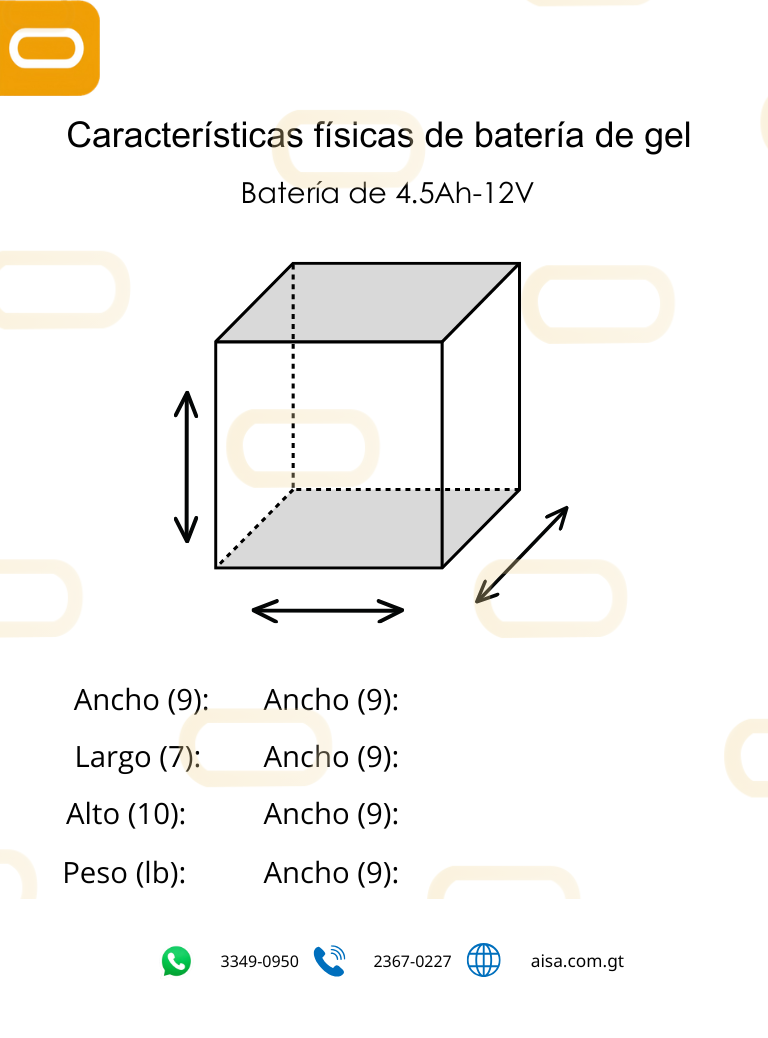 Dimensiones fisicas de Batería de Gel 4.5Ah / 12V