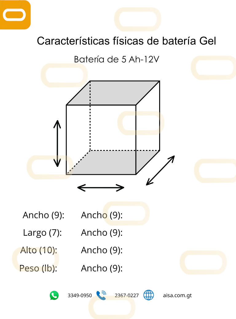Dimensiones fisicas de Batería de Gel 5Ah / 12V