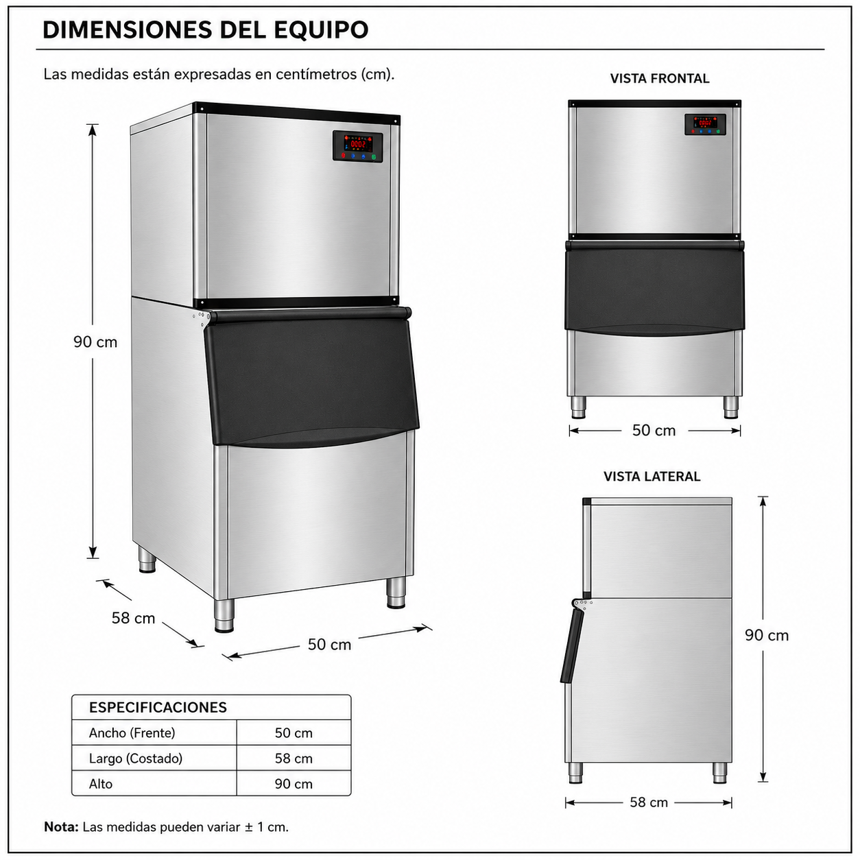 Dimensiones fisicas de Máquina de hacer hielo Comercial - MC1000P - (401 a 802 Lbs/24 hrs)