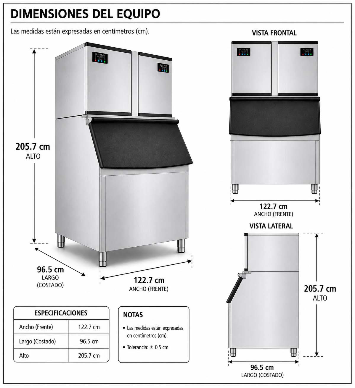 Dimensiones fisicas de Máquina de hacer hielo Comercial - MC2000P - (635 a 1270 Lbs/24 hrs)